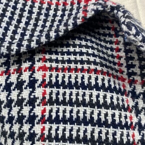 Tommy Hilfiger Classics 12 Wool Blend Houndtooth Plaid Coat Navy Red Cream Pocke - Picture 15 of 16